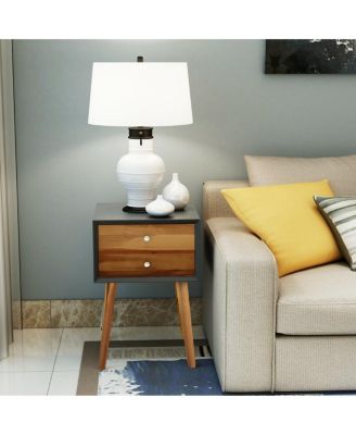 Mid-Century Wooden Multipurpose End Table with 2 Storage Drawers