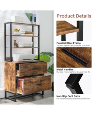 Letter Size Lateral File Cabinet with Lock and Bookshelf-Rustic