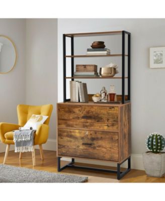 Letter Size Lateral File Cabinet with Lock and Bookshelf-Rustic
