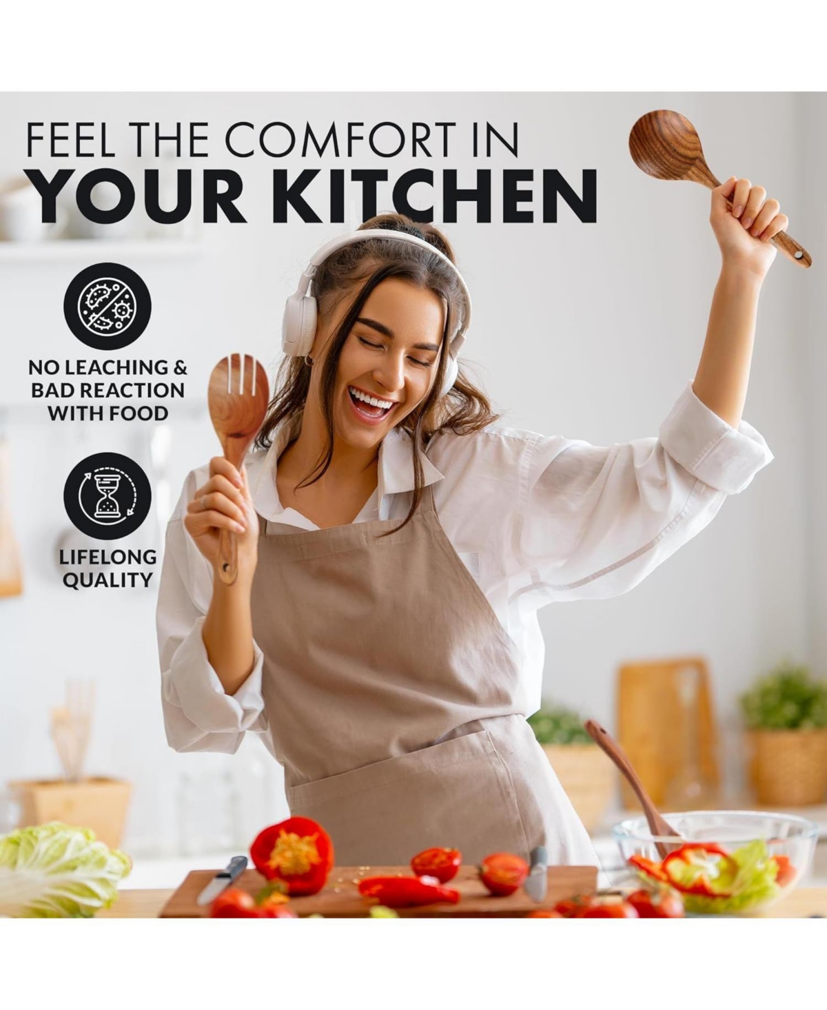 Zulay Kitchen 12-Piece Teak Wooden Utensils for Cooking - Natural Teak Utensil Set