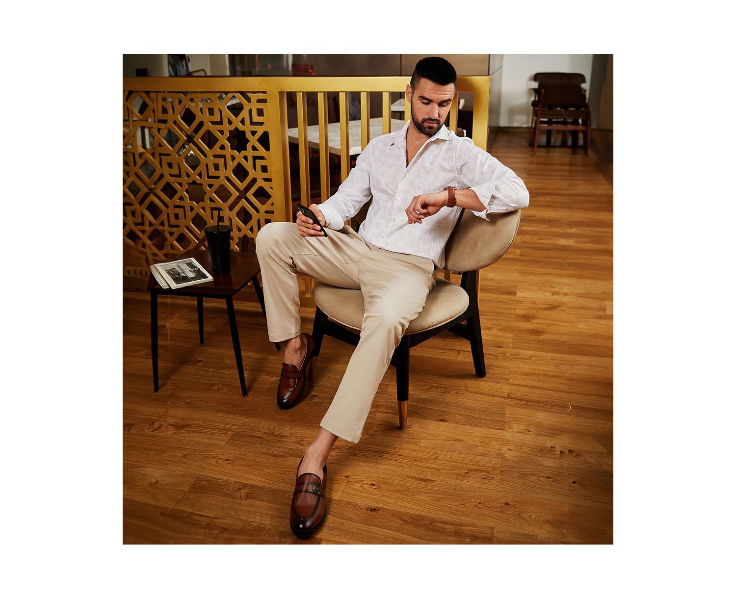 Men's Ivory White Foil-Creased Shirt