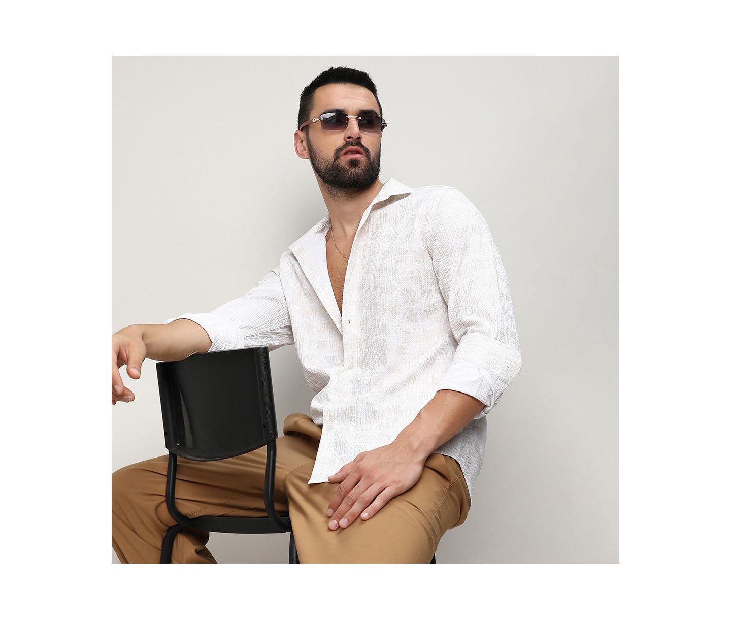 Мужская рубашка Cahoot Campus Sutra Ivory White Foil-Creased, цвет: Белый — фото 6