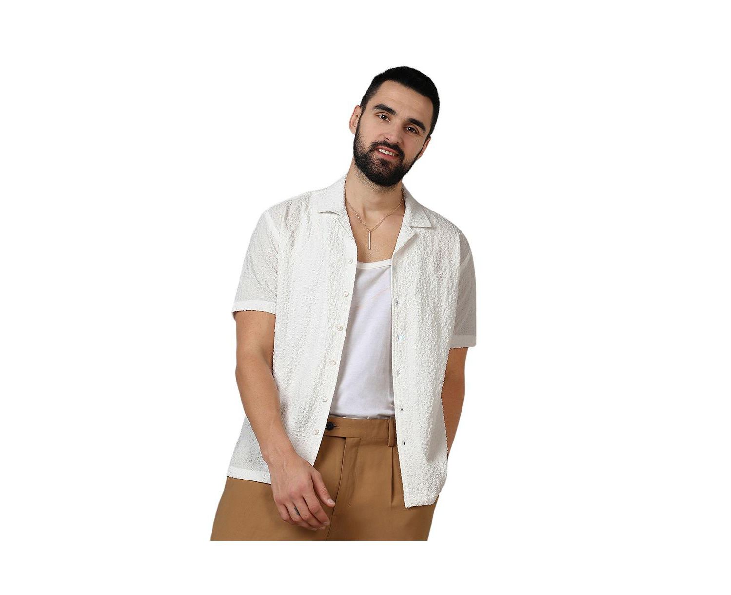 Men's Chalk White Micro Creased Shirt