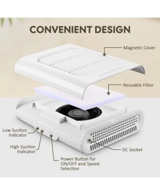 24W Nail Dust Collector Vacuum Cleaner Nail Vacuum Fan Nail Suction Dust Extractor with Reusable Filter for Nail Salon, Nail Artists, Nail Art Enthusiasts