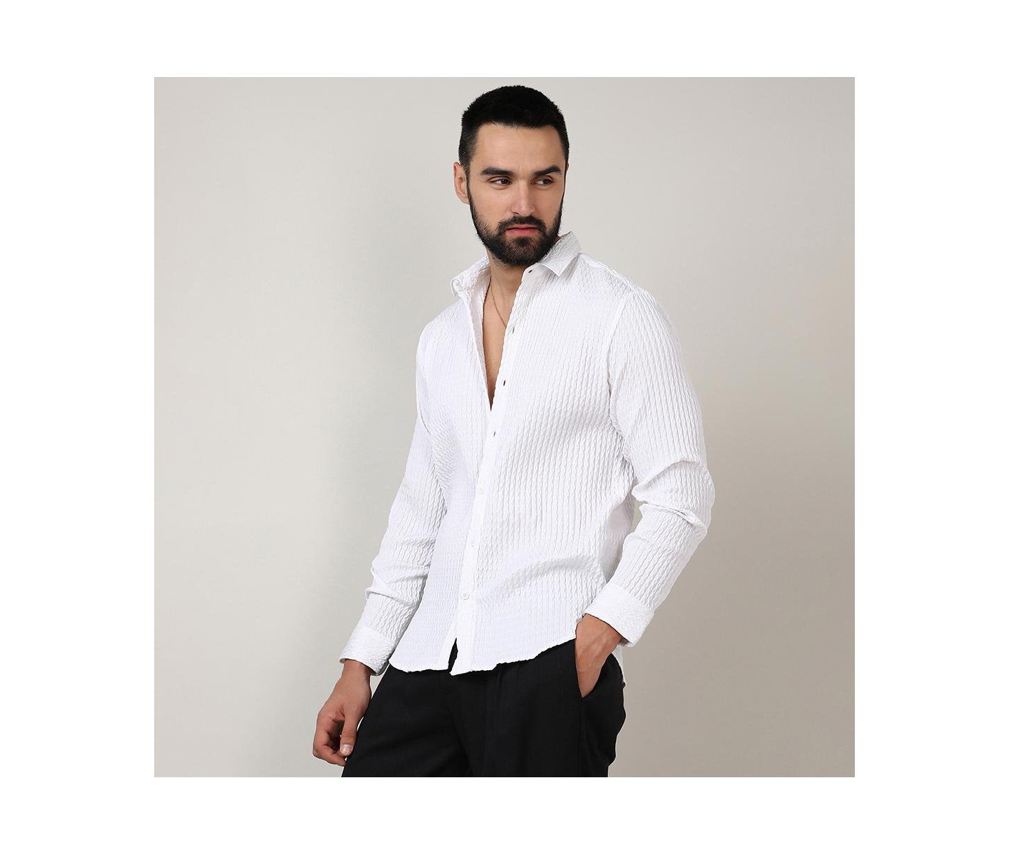 Мужская рубашка Campus Sutra Chalk White Twisted Crease, цвет: Белый — фото 4