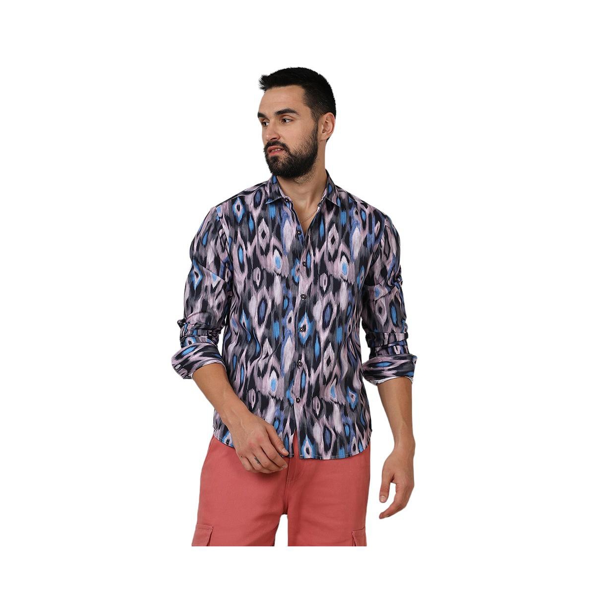 Men's Sky Blue & Moon Grey Ikkat Shirt - Blue