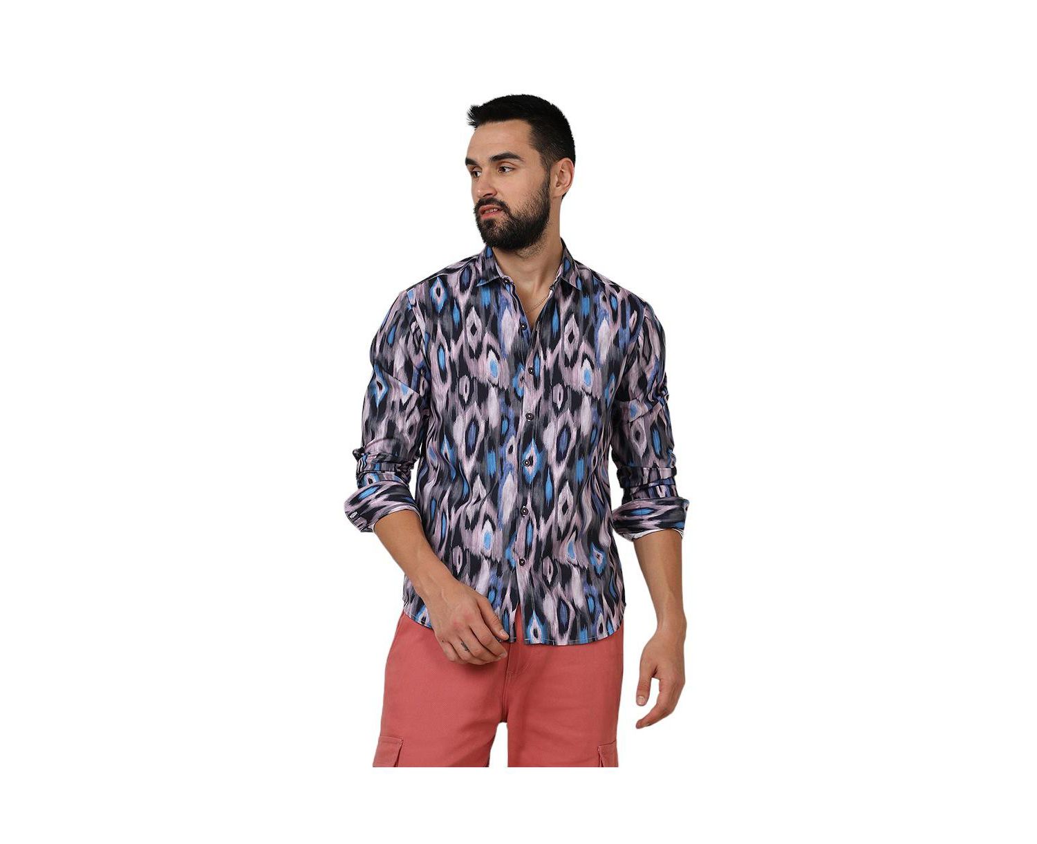 Men's Sky Blue & Moon Grey Ikkat Shirt