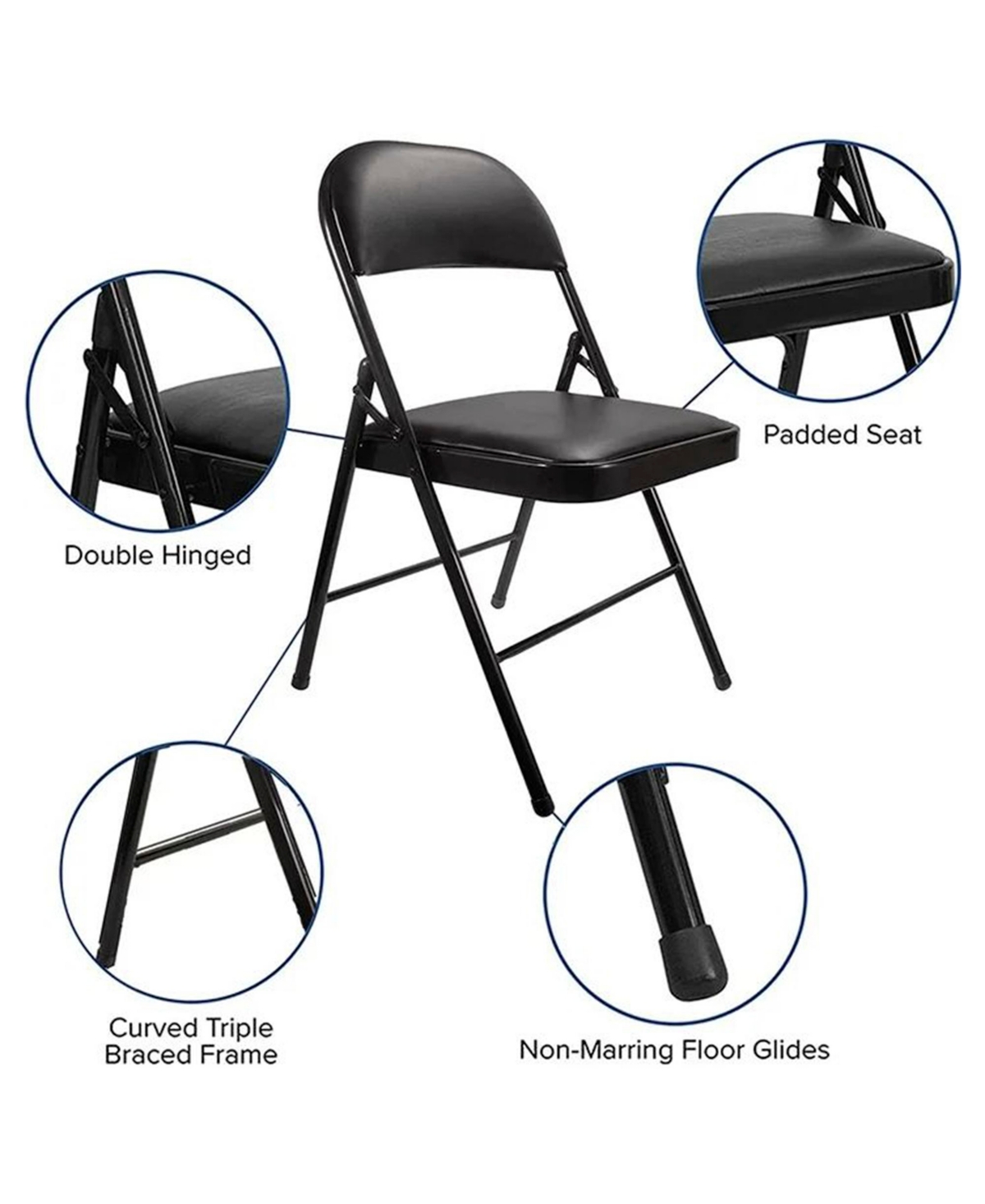 Sugift Outdoor/Indoor Black Vinyl Padded Folding Dining Chair (Set of 4)