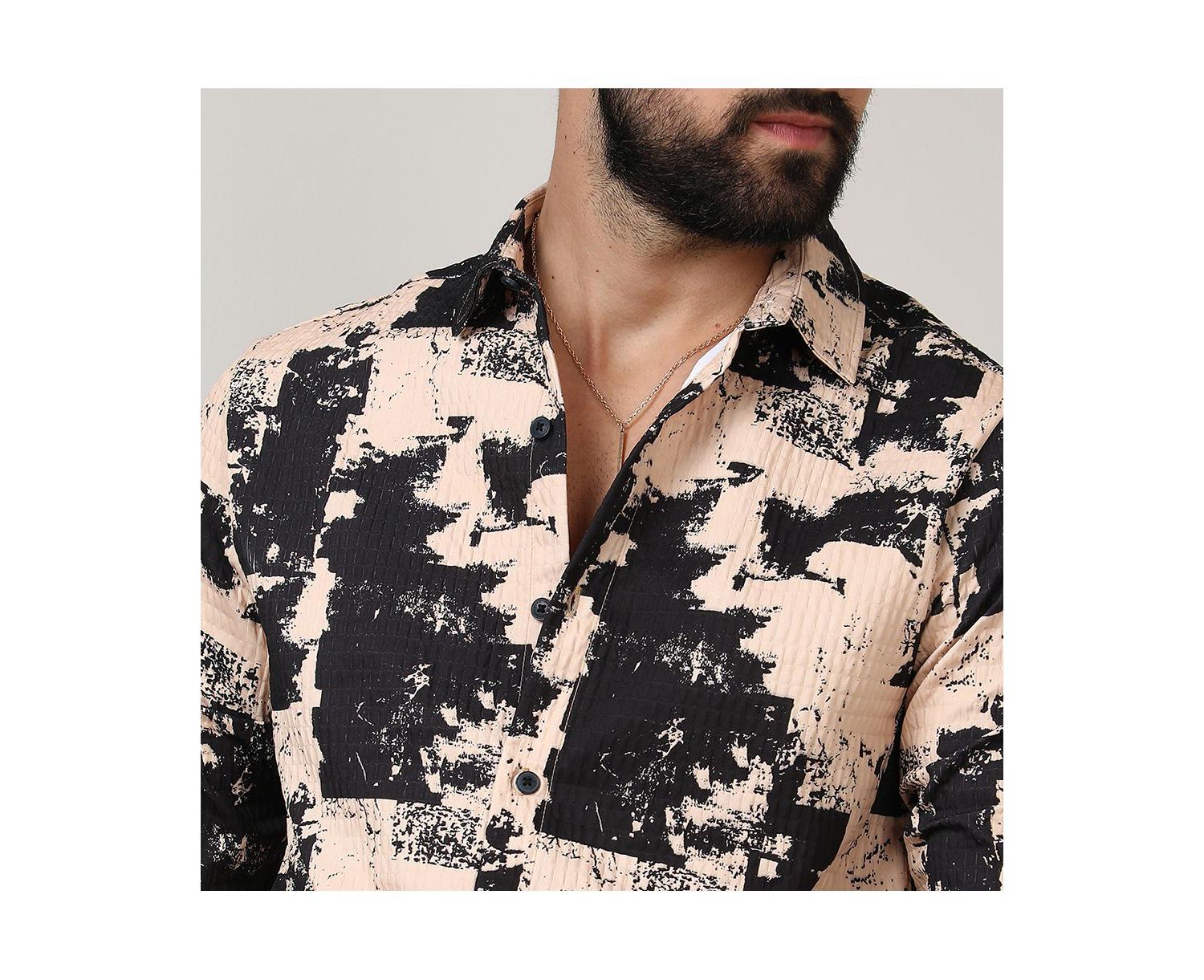 Men's Beige & Black Paint Strokes Shirt
