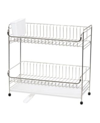 USA 2-tier Slim-sized Dish Rack with Drain Spout, Dish drying rack, dish drainer, White