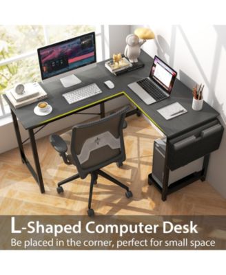 Modern Reversible Computer Desk with Storage Pocket and CPU Stand for Working Writing Gaming