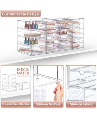 20 Drawers Acrylic Organizer for Makeup, Organization and Storage, Art Supplies, Jewelry, Stationary - 4 Pcs Clear Stackable Storage Drawers
