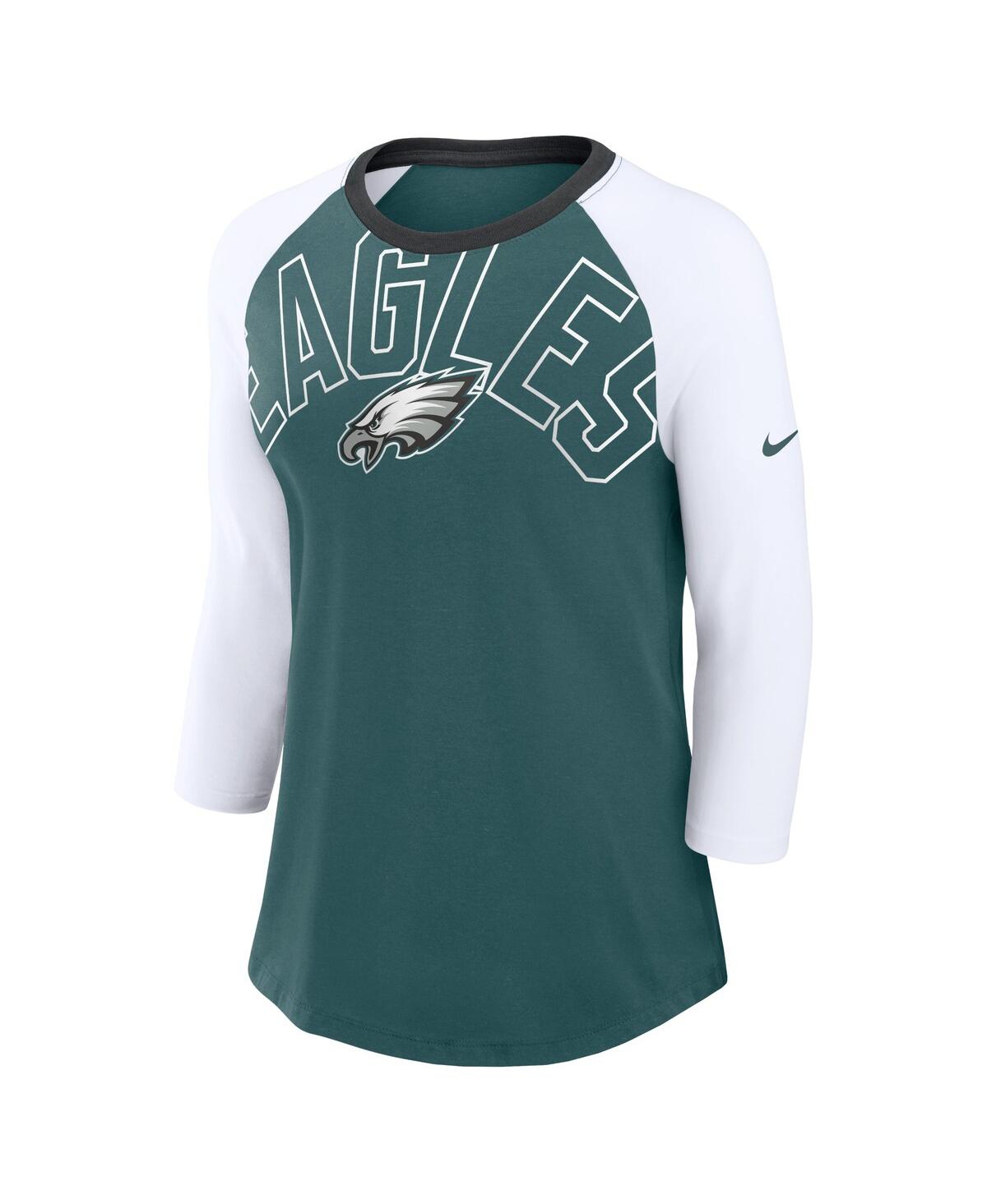 Nike Women's MidnightWhite Philadelphia Eagles Knockout Arch Raglan Tri-Blend 3/4-Sleeve T-Shirt - Green, White