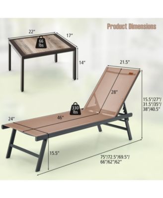 3 Pieces Patio Chaise Lounge Chair and Table Set for Poolside Yard