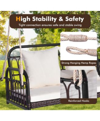 880LBS Wicker Hanging Porch Swing with Cushions