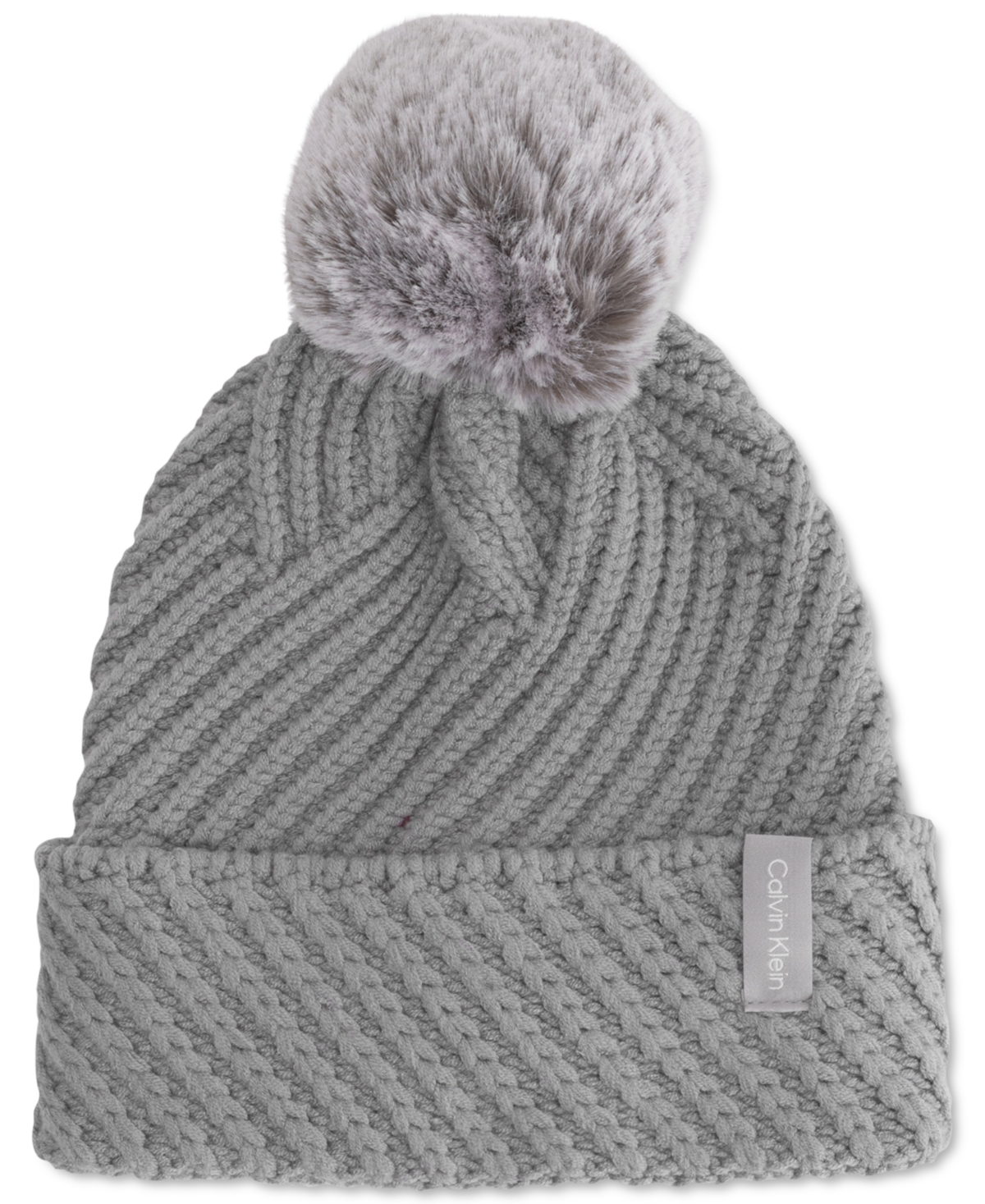 Calvin Klein Chunky Rib Knit Pom Beanie