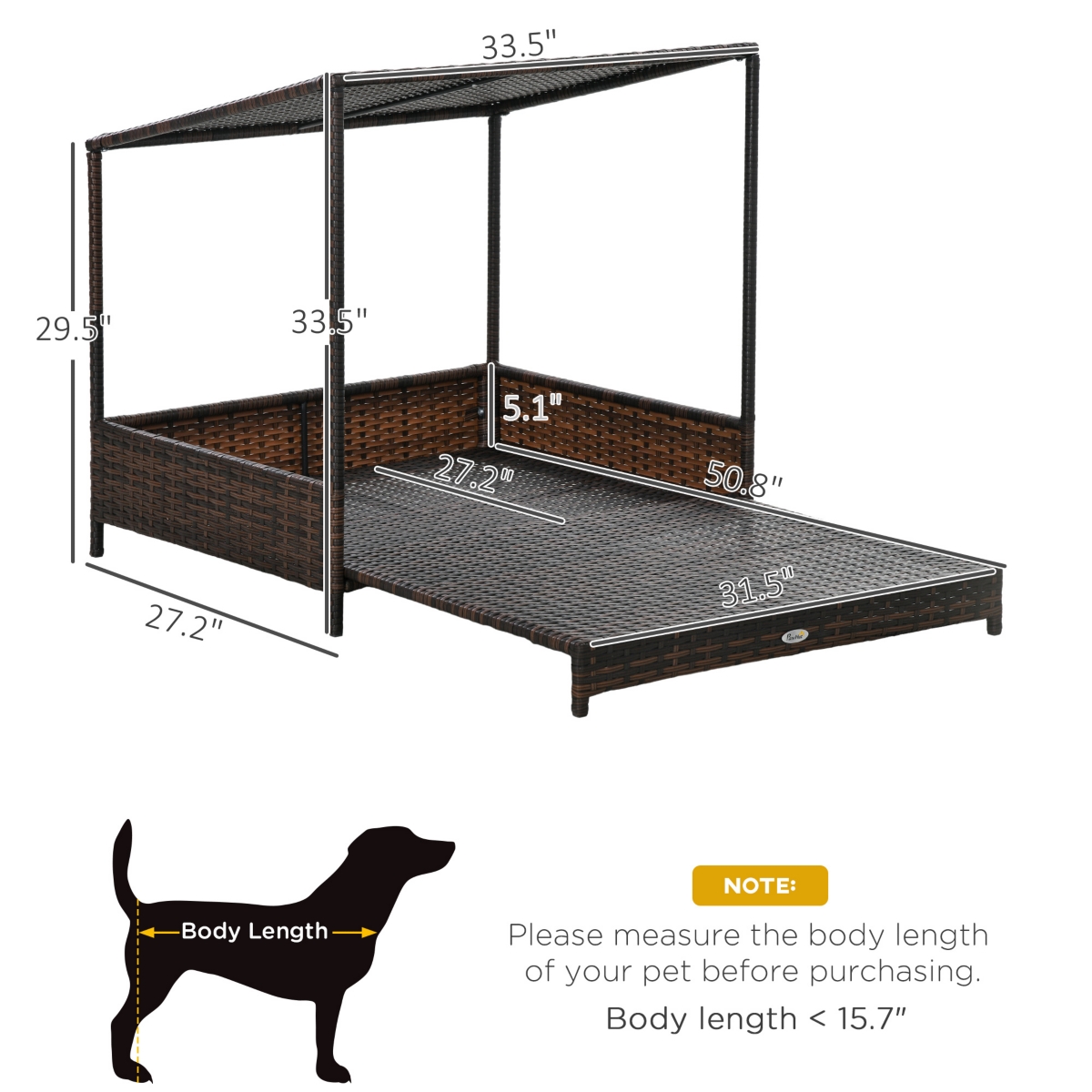 PawHut Extendable Outdoor Wicker Dog House W/ Roof for & Dogs - Mixed-brown