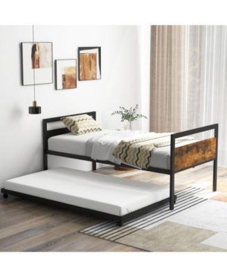 Twin Metal Daybed with Trundle Lockable Wheels