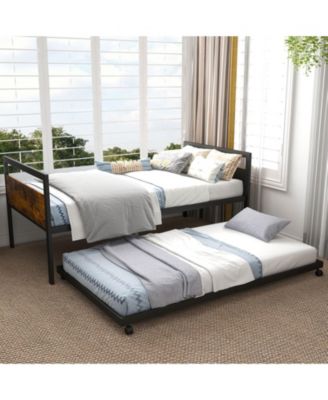 Twin Metal Daybed with Trundle Lockable Wheels