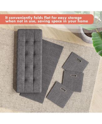 40" Linen Collapsible Tufted Linen Long Bench Storage Ottoman with 3 Drawers