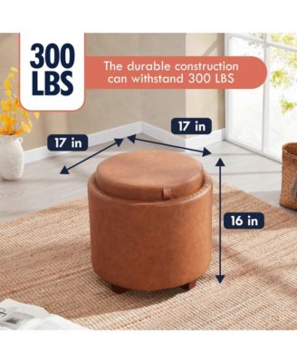 Lawrence Round Faux Leather Storage Ottoman with Table Top Lid