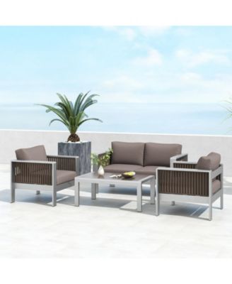 Patio Aluminum Loveseat Sofa Outdoor Furniture Set with Thick Back and Seat Cushions