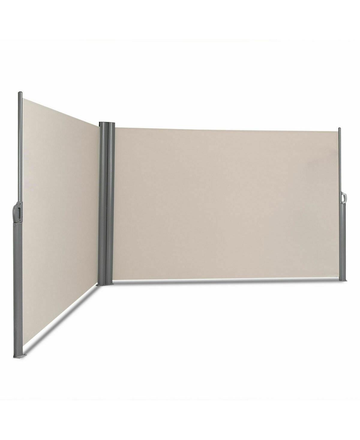 237 x 71 Inch Patio Retractable Double Folding Side Awning Screen Divider - Grey