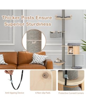 6-tier Floor-to-Ceiling Cat Tree 100-110 Inches Adjustable Height