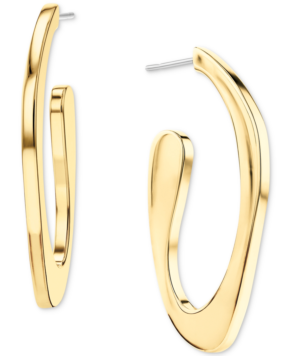 Calvin Klein Medium Pave Sculpted Elongated Hoop Earrings In Gold