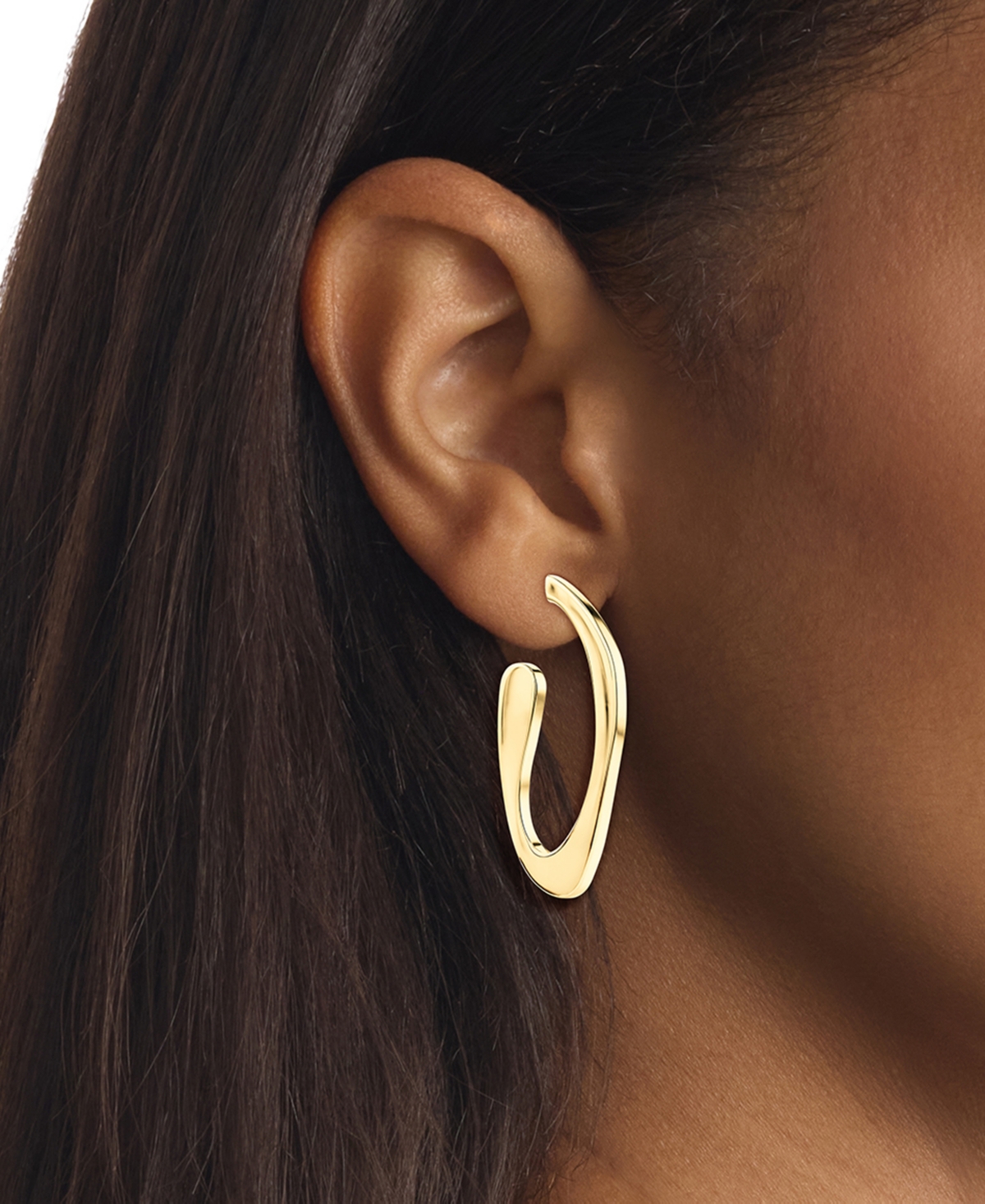Calvin Klein Medium Pave Sculpted Elongated Hoop Earrings In Gold