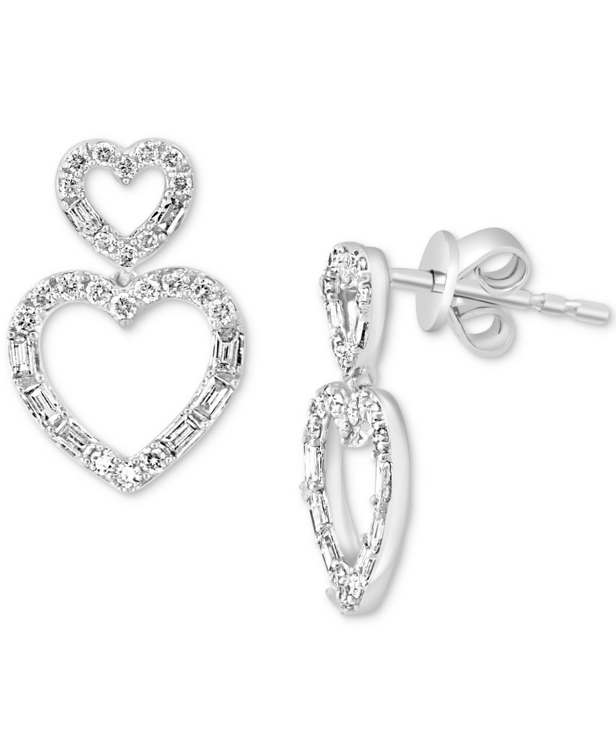 Effy Diamond Round & Baguette Open Heart Drop Earrings (3/8 ct. t.w.) in 14k White Gold - White Gold