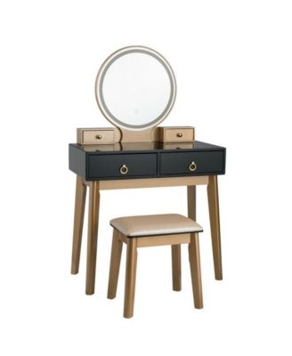 Makeup Vanity Table Set with Touch Screen Dimming Mirror and 3 Color Lighting Modes