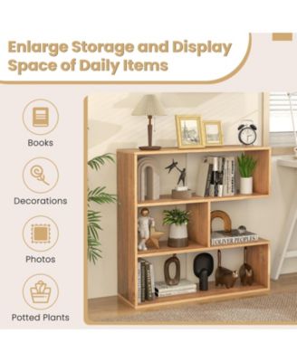 Concave Bookshelf 3-Shelf Open Bookcase with Anti-Toppling Device for Living Room Study Office