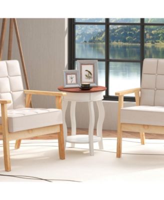 2-Tier Round End Table with Storage Shelf and Solid Rubber Wood Legs