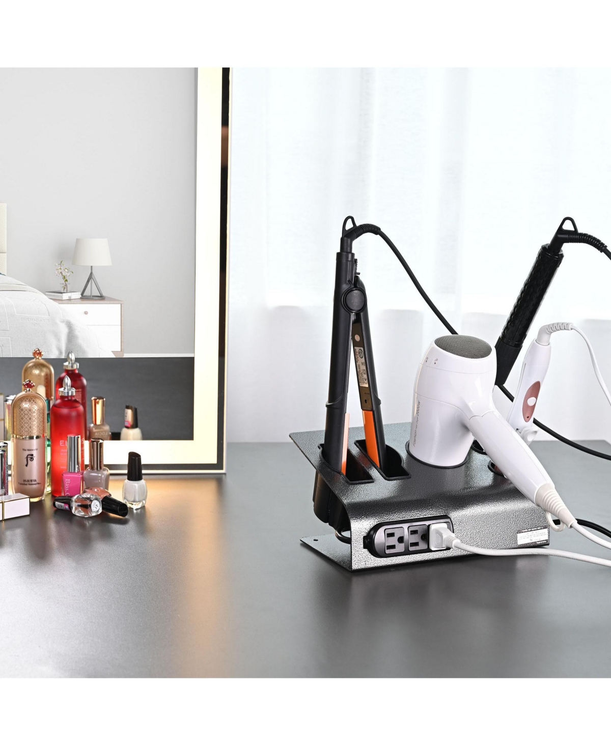 2 Packs Flat Iron Appliance Holder Salon Blow Dryer Desktop Stand w/ 3 Outlets