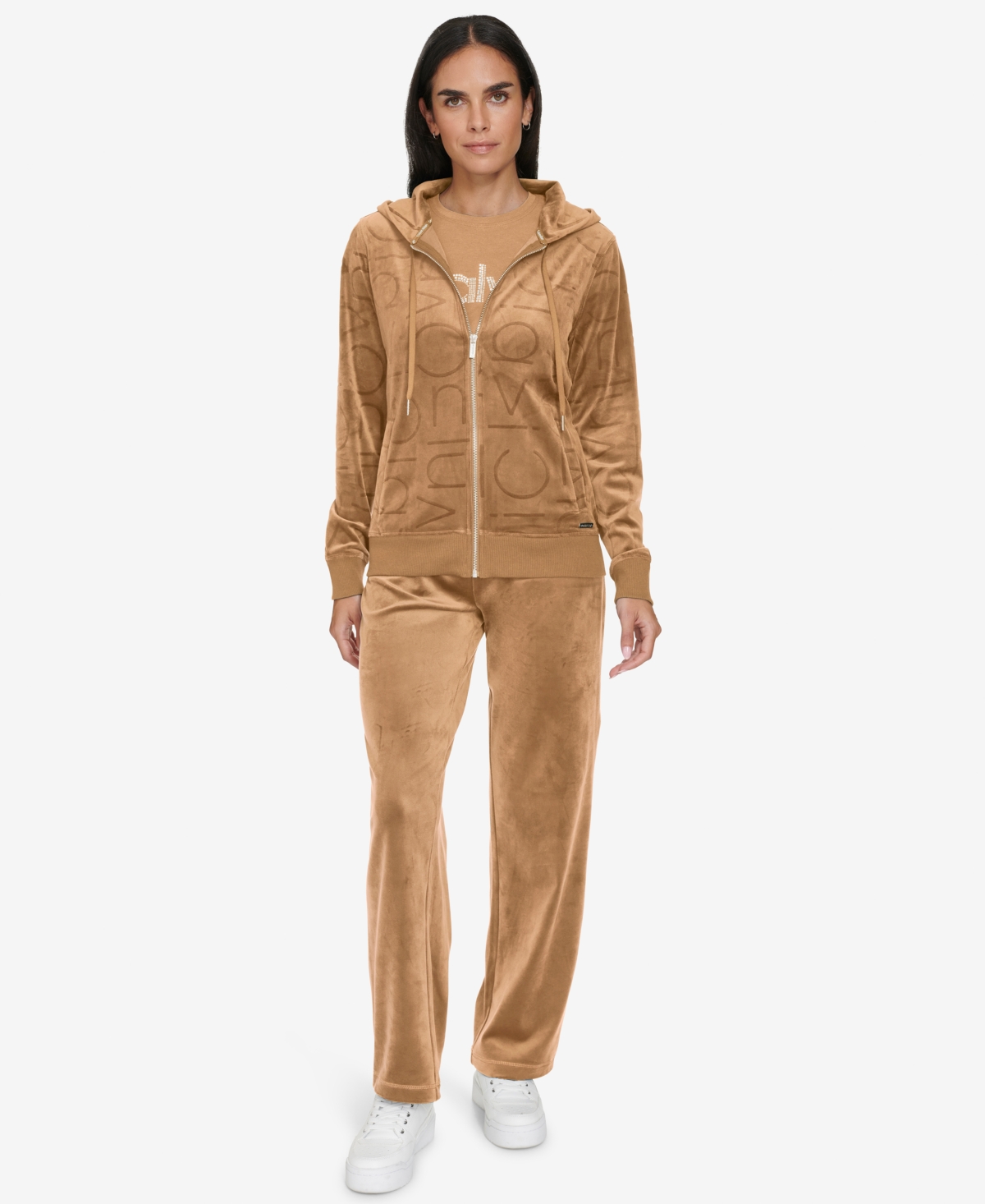 Calvin Klein Women's Tonal Logo Velour Zip-Front Hoodie