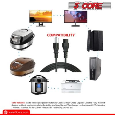 5Core AC Power Cord 6Ft 3 Prong US Male to Female Extension Adapter 18AWG 10A 7A 125V