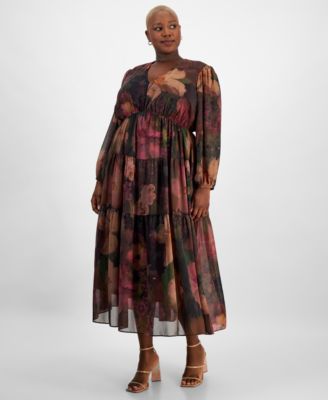 Robbie Bee - Plus Size V-Neck Tiered Maxi Dress