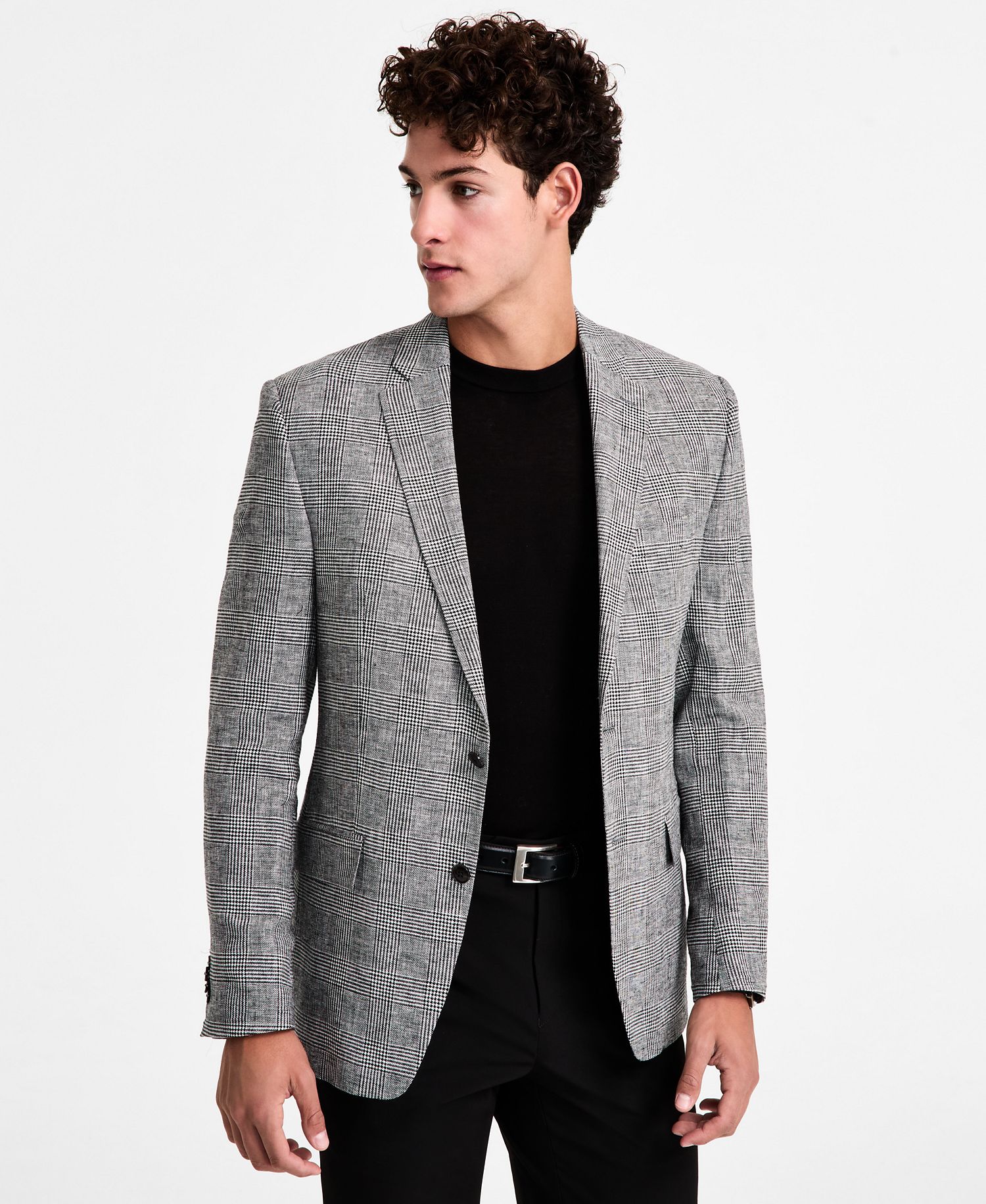 Michael Kors Men's Classic-Fit Linen-Blend Blazer (Size:40R in Black White)