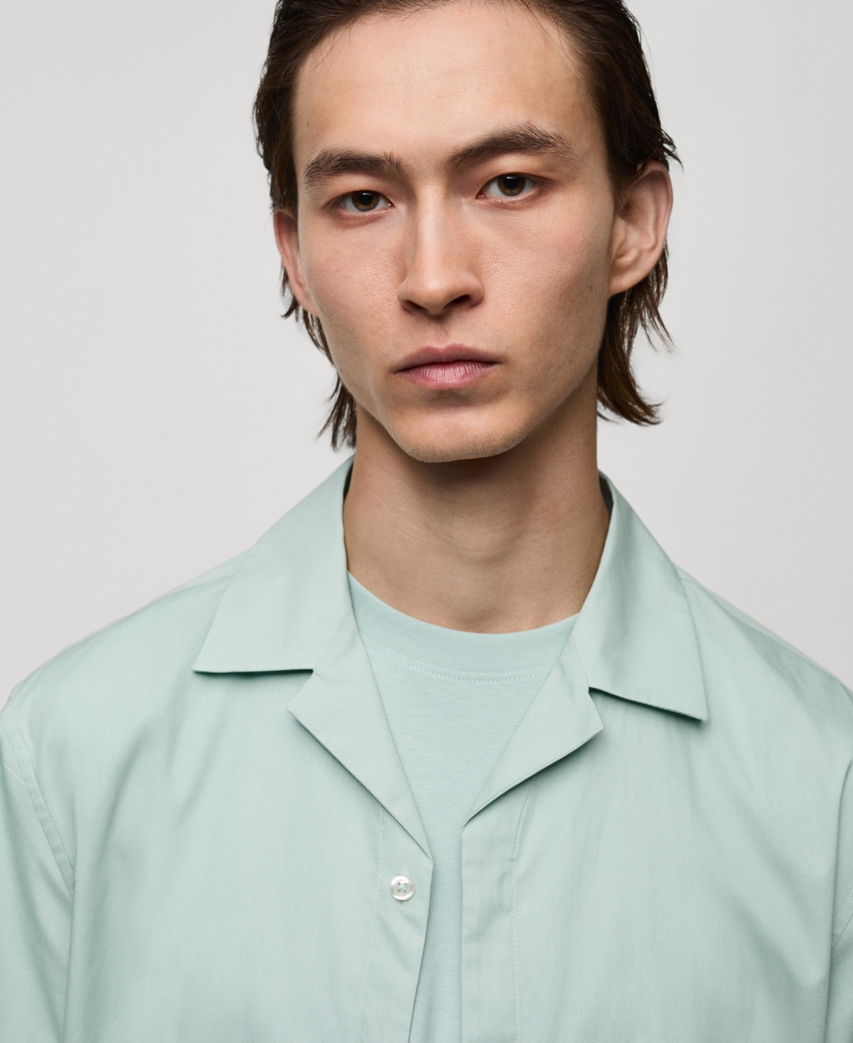 Mango Men's Cotton Bowling Collar Striped Shirt