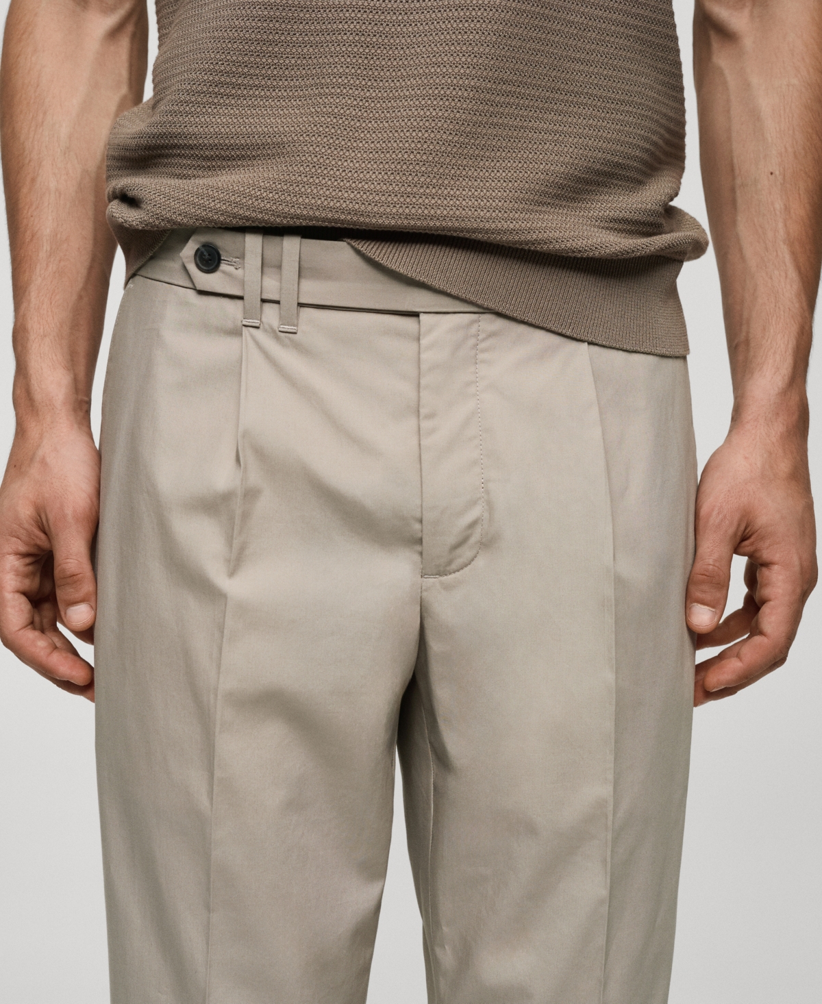 Mango Men's Lyocell Pleated Trousers -Pastel Grey
