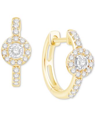 Macy's - Diamond Halo Small Hoop Earrings (1/4 ct. t.w.) in 10k Two-Tone Gold