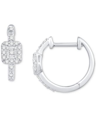 Diamond Square Halo Hoop Earrings (1/6 ct. t.w.) in 10k White Gold
