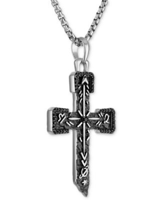 Marc Anthony Men's Black Diamond Cross Pendant Necklace (3/8 ct. t.w.) in Sterling Silver-Plate, 24" + 2" extender, BVP1070-WSAA