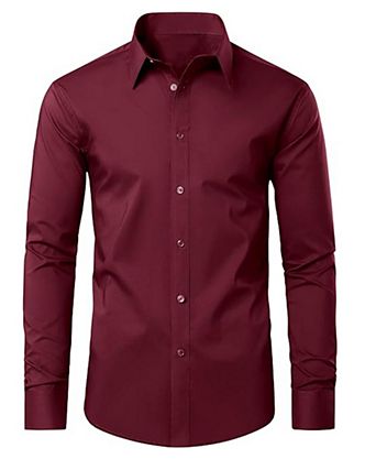burgundy dress shirt mens Barry. Wang Floral for Men Business Casual Long Sleeve Shirt, S barrel cuffs Milano Moda Men Shirt AH623-Burgundy