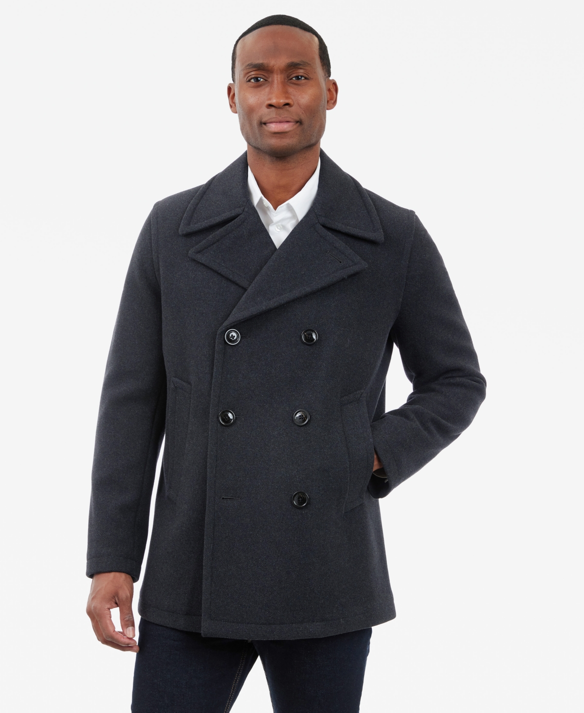 London Fog Men s Double breasted Wool Blend Peacoat In Charcoal ModeSens