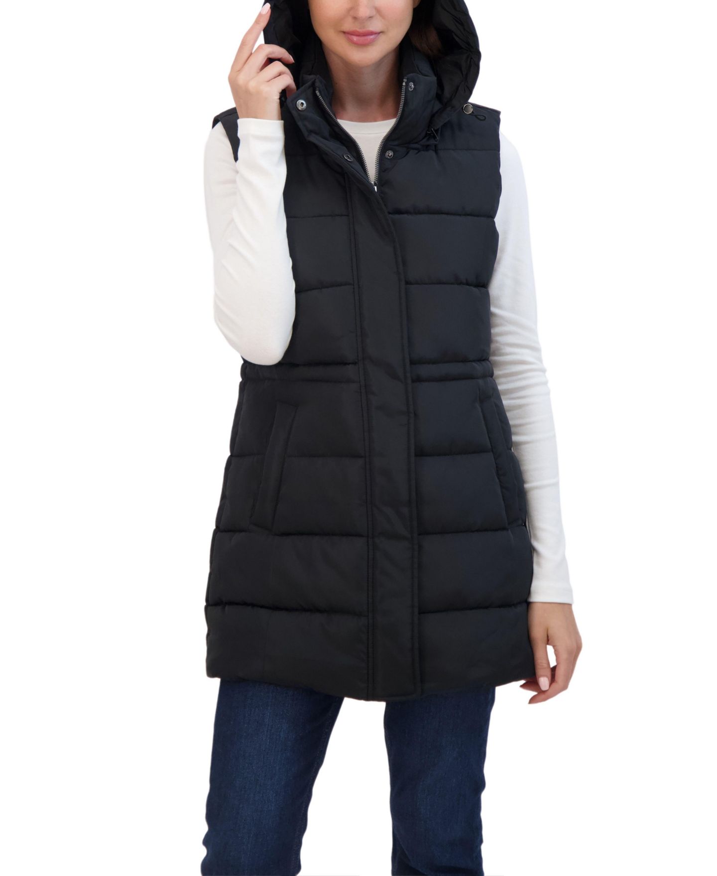 Женский жилет Sebby Collection Puffer Vest With Drawstring Waist, цвет: Чёрный — фото 4