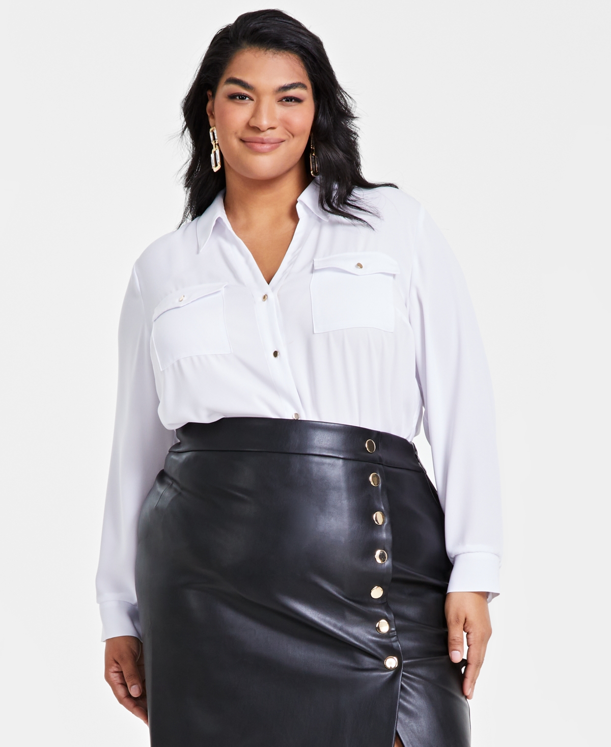 Women's Plus Collared Button-Down Blouse, Created for Macy's - Bright White