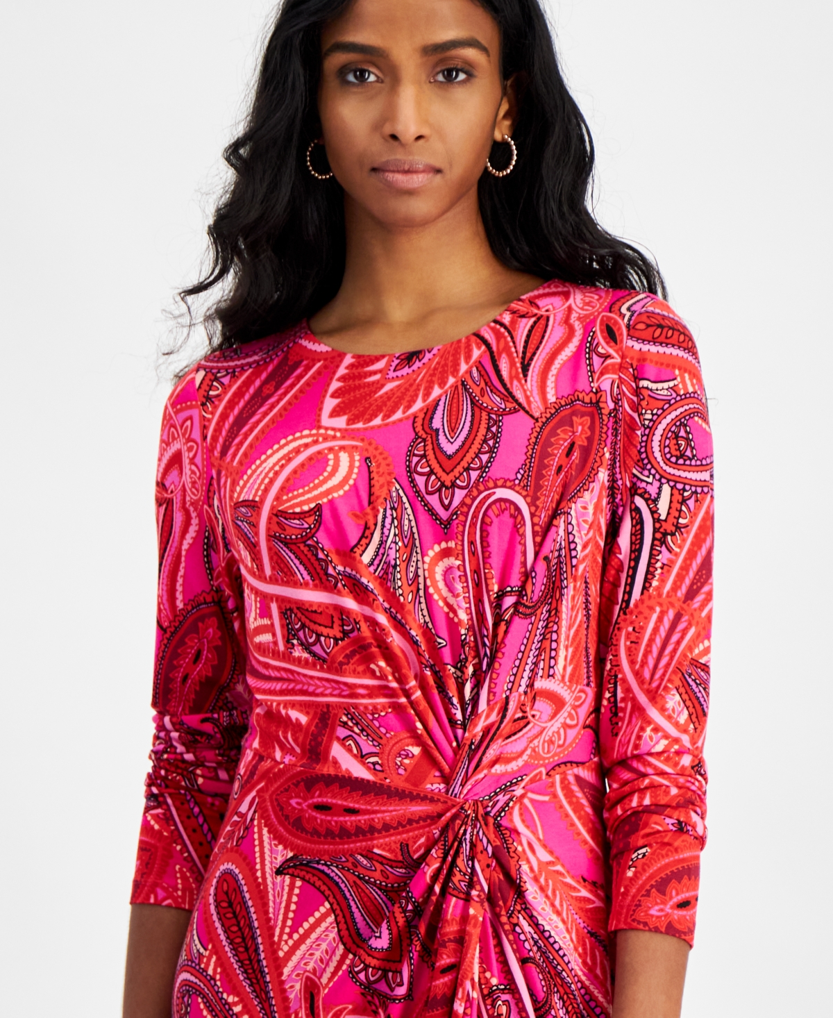 I.n.c. International Concepts Petite Printed Knot-Waist Midi Dress, Created for Macy's