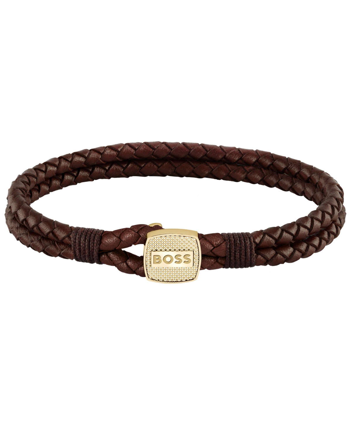 Men's Seal Ionic Plated Thin Gold Steel Brown Leather Bracelet - Brown